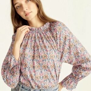 J. Crew x Liberty Honeysuckle Floral Ruffle Neck Blouse Spring Feminine Small